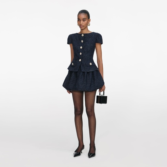Self portrait NAVY BOUCLE MINI DRESS $650 NWT - Picture 4 of 6